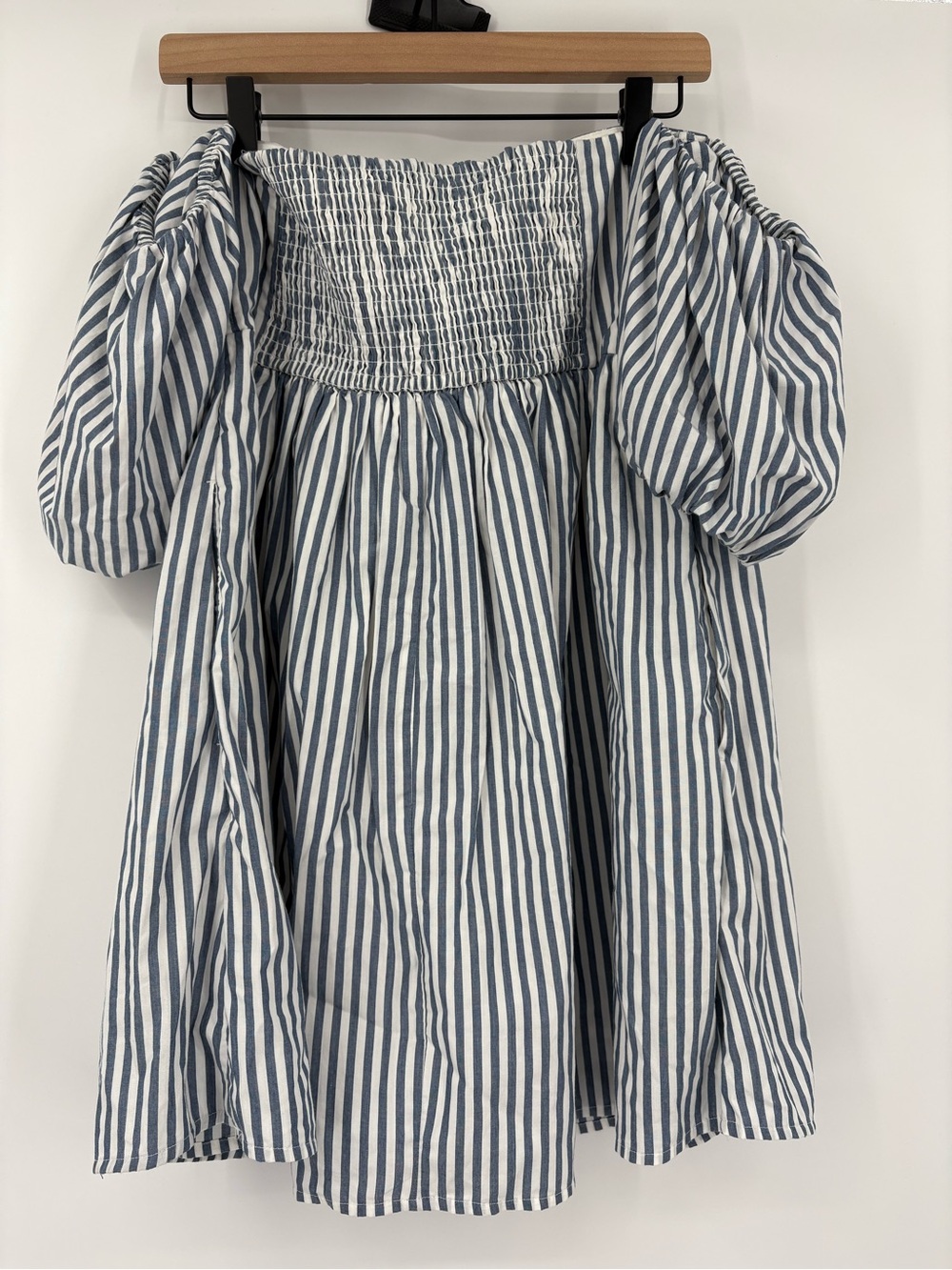 Abercrombie Emerson Off Shoulder Puff Sleeve Blue/White Stripe Dress Skort Large - Picture 14 of 16